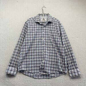 Joseph Abboud Long Sleeve Blue Plaid Button Up Dress Shirt Men Size XL Preppy
